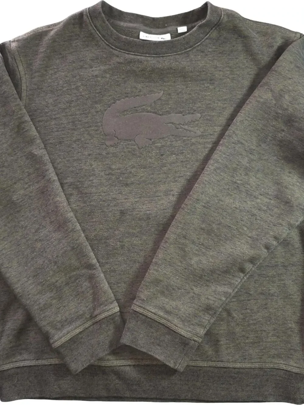 Lacoste Men's XL Sweater Felt Crocodile Crew Neck Olive Green Tonal - Picture 2 of 9